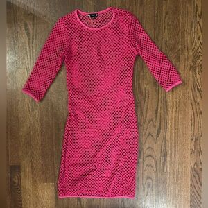 Pink mesh, midi length swim suit cover up /dress